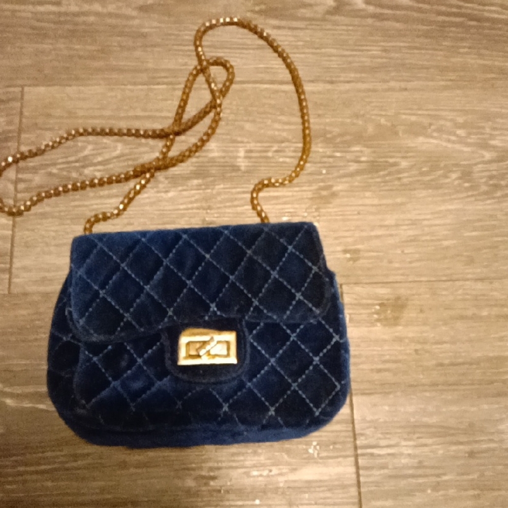 Luxurious Navy Velvet Quilted Mini Bag